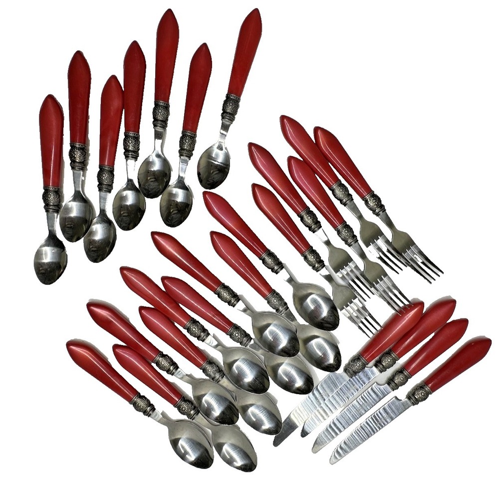Pioneer Woman COWGIRL LACE RED Stainless Flatware Silverware Pieces 25 pcs